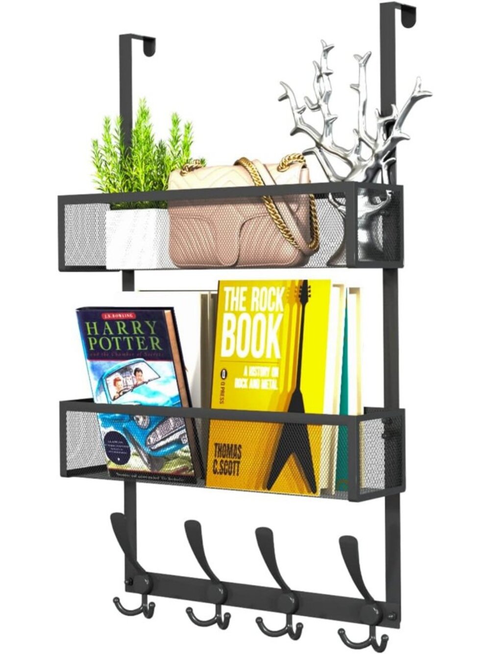 Over Door Hook Organizer with 12 Hooks & 2 Baskets - Versatile Storage Solution